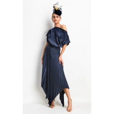Kevan Jon Satin Crepe Mila Pleat Dress