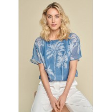 Marie Méro Palm Print Short Sleeve Blouse Marie Méro Palm Print Short Sleeve Blouse