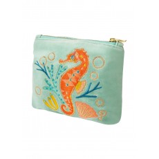 Powder Sparkling Seahorse Velvet Mini Pouch Aqua Powder Sparkling Seahorse Velvet Mini Pouch Aqua