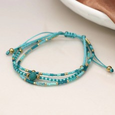POM Turquoise Mix Triple Strand Adjustable Boho Bracelet