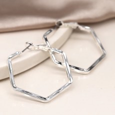 POM Worn Silver Plated Hexagon Earrings