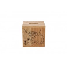Highland Cow Oak Money Box