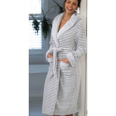 Cosy Ribbed Fleece Midi Hooded Dressing Gown