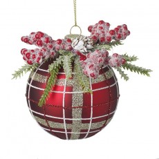 Foliage Topped Tartan Bauble