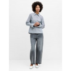 French Connection Striped Cambra Cotton Pearl Trim Shirt French Connection Striped Cambra Cotton Pearl Trim Shirt