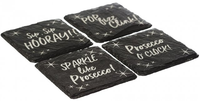 Prosecco Coasters Square Engraved Set 4