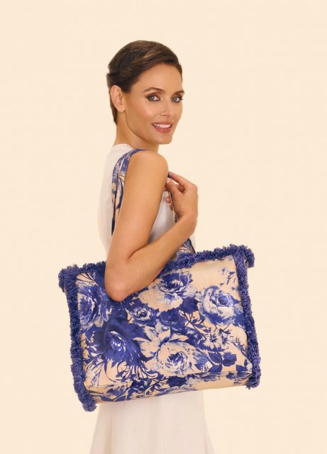 Powder China Blue Blooms Fringed Box Tote Bag