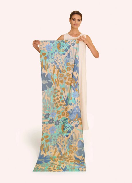 Powder Springtime Cotton Scarf Floral Denim