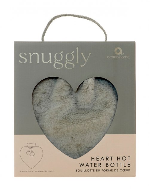 Aroma Home Snuggly Heart Hot Water Bottle Faux Fur-Grey