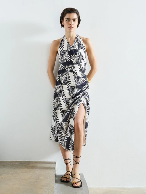 French Connection Ariette Linen Blend Crossover Midi Dress