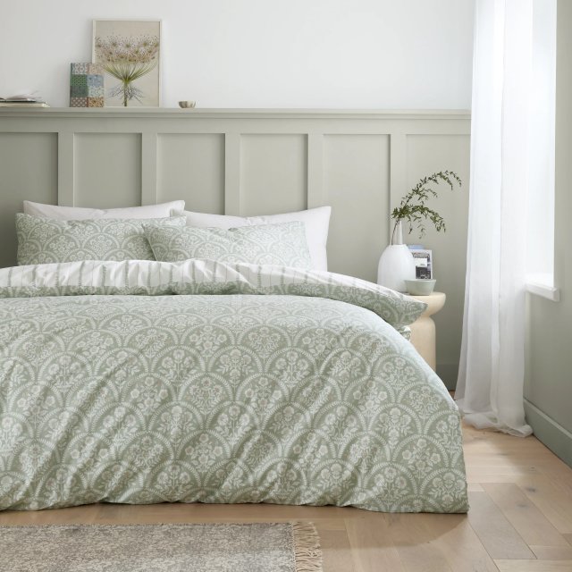 Bianca Scallop Bedding Set Floral Green