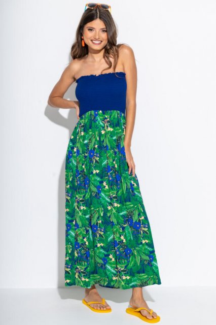 Pour Moi Strapless Shirred Bodice Maxi Beach Dress