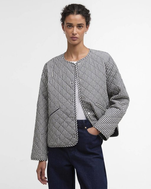 Barbour Cashel Check Collarless Quilted Jacket