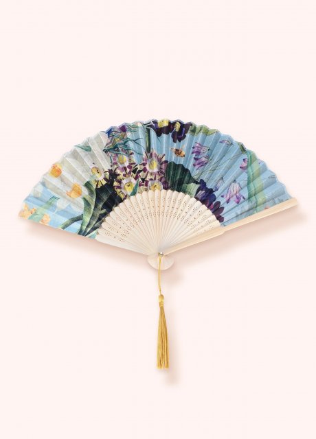 Spring Flora Polyester Satin/Bamboo Hand Fan