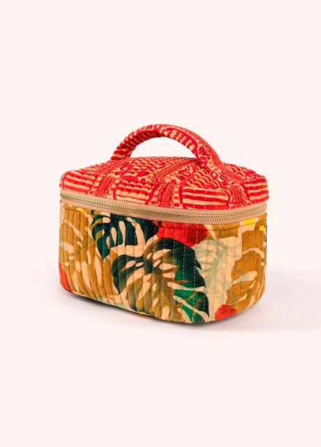 Quilted Velvet Vanity Case Exotic Leaves