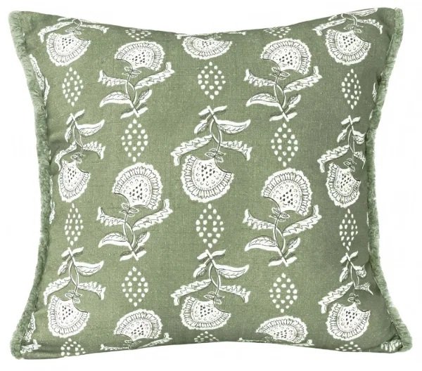 Block Floral Print Cushion 45x45-Sage
