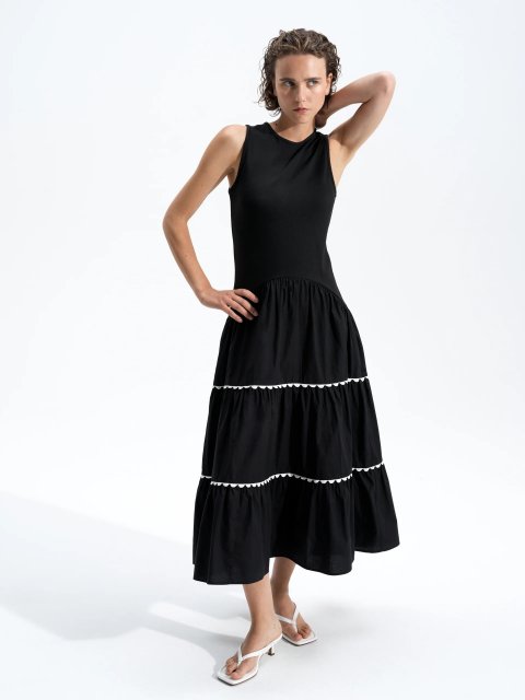 French Connection Kaylie Jia Mix Ric Rac Midi Dress