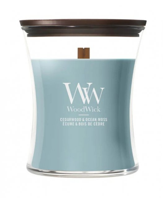 Woodwick Hourglass Medium-Cedarwood & Ocean Moss