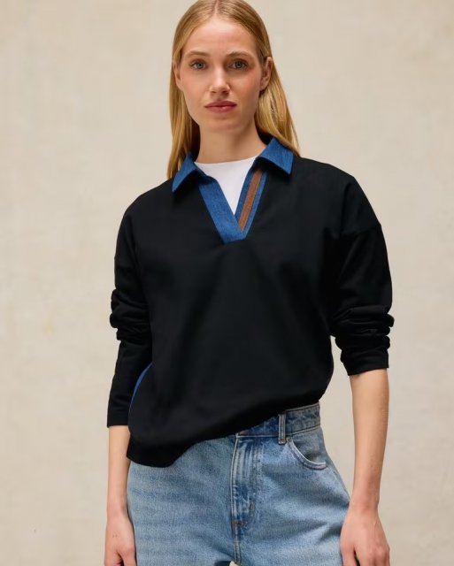 White Stuff Denim Mix Rugby Top