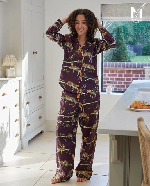Cyberjammies Wild Slumber Plum Leopard L/Slv Wide Leg Pyjamas