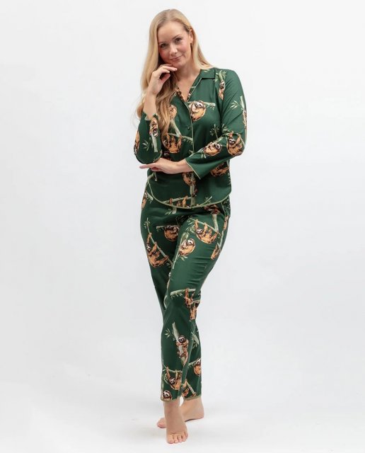 Cyberjammies Ember Sloth Print Dark Green L/Slv Pyjamas