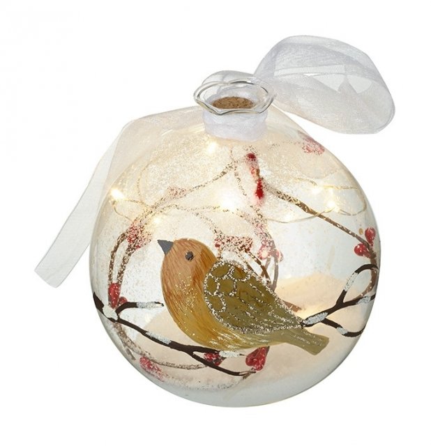 LED Glass Robin Bauble