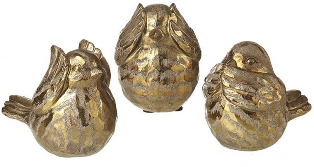 Gold Hear/Speak/See No Evil Birds