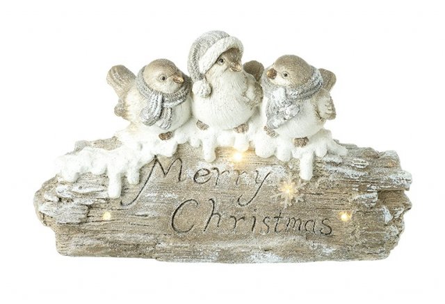 LED Xmas Birds on Log