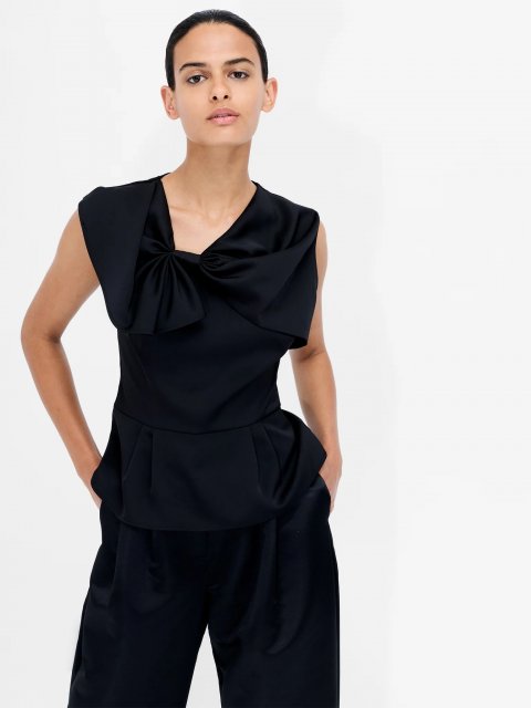 French Connection Fenix Satin Big Bow Peplum Top